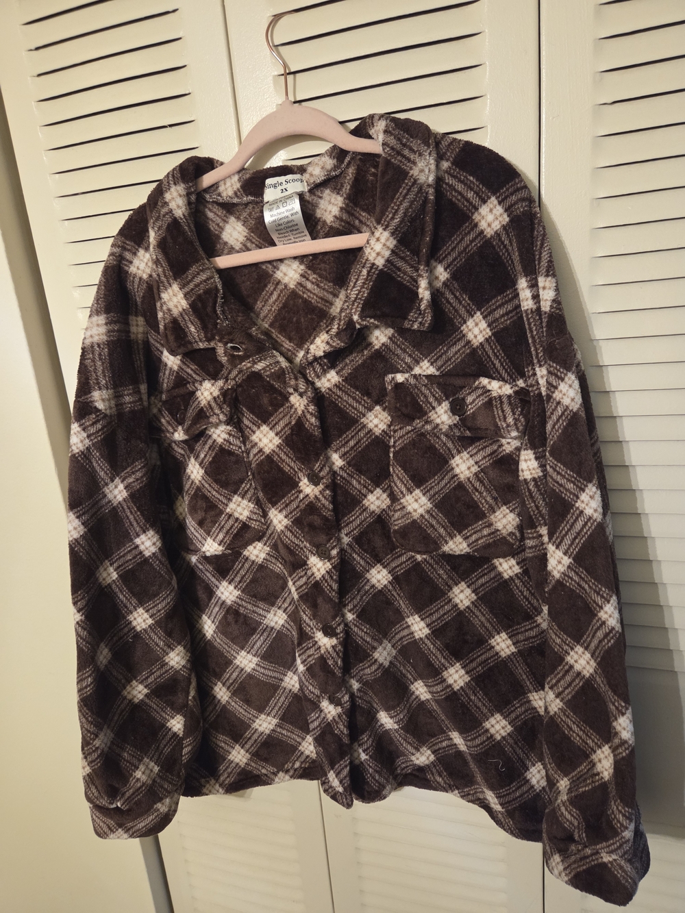 Teddy Plaid Shacket Jacket - Brown/White